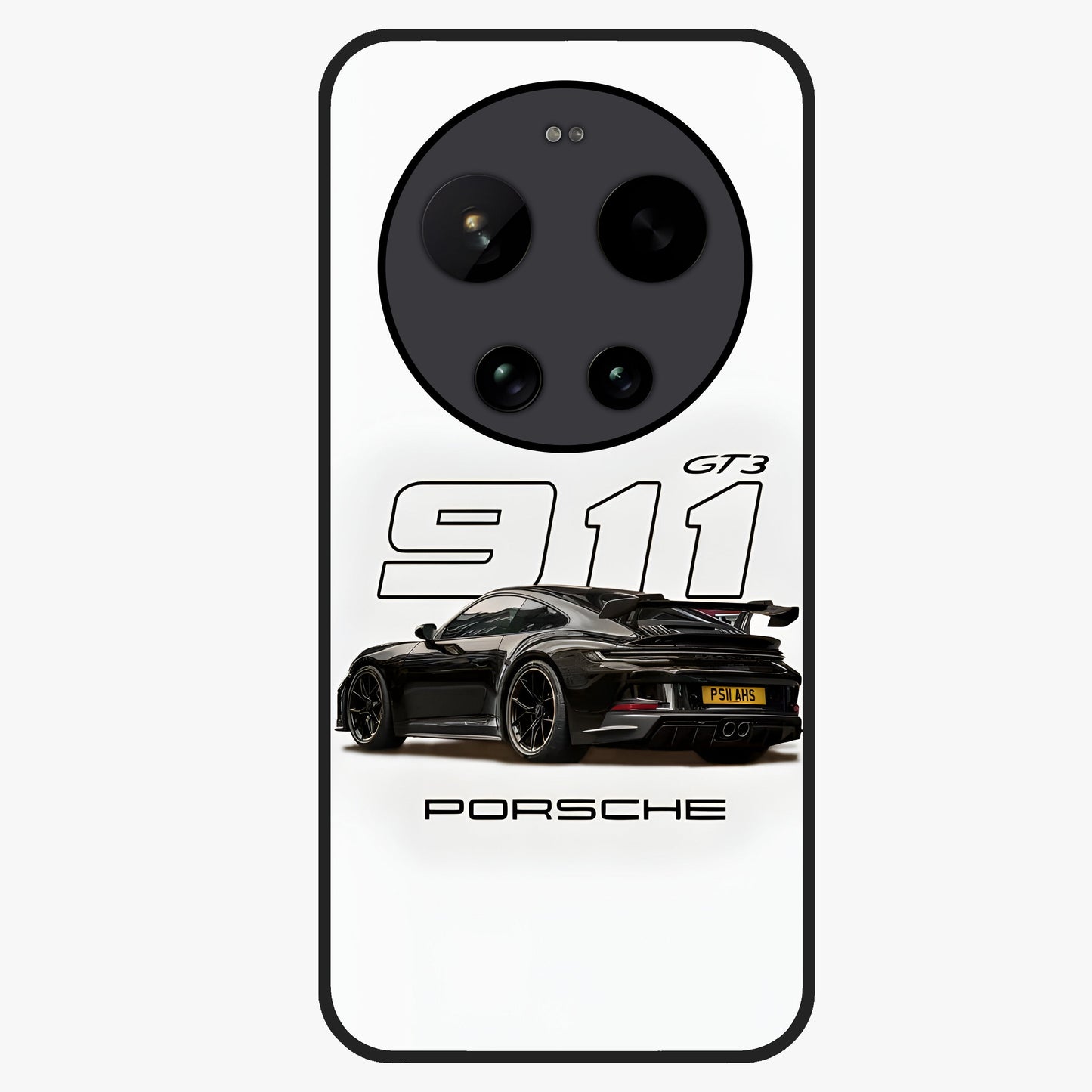 Turbo Legacy Icon Glass Case showing flat back view with iconic sports car inspired artwork and glossy glass finish.