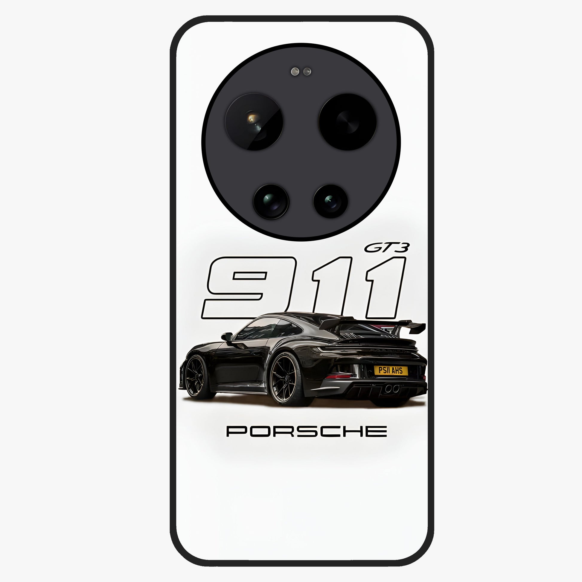Turbo Legacy Icon Glass Case showing flat back view with iconic sports car inspired artwork and glossy glass finish.