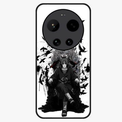 Uchiha Shadow Throne Glass Case showing flat back view with cosmic underwater themed artwork and glossy glass finish.
