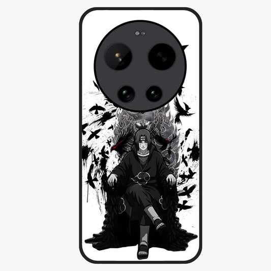 Uchiha Shadow Throne Glass Case showing flat back view with cosmic underwater themed artwork and glossy glass finish.