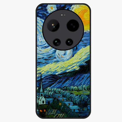 Van Gogh Art Glass Case showing flat back view with classic painterly artwork inspired by Van Gogh style and glossy glass finish.