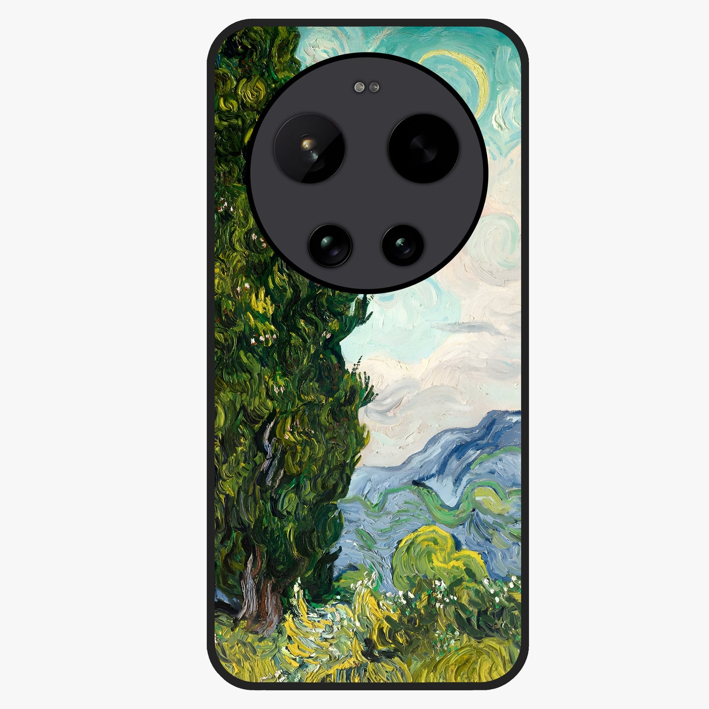 Van Gogh Vintage Art Glass Case showing flat back view with vintage painterly artwork inspired by Van Gogh style and glossy glass finish.