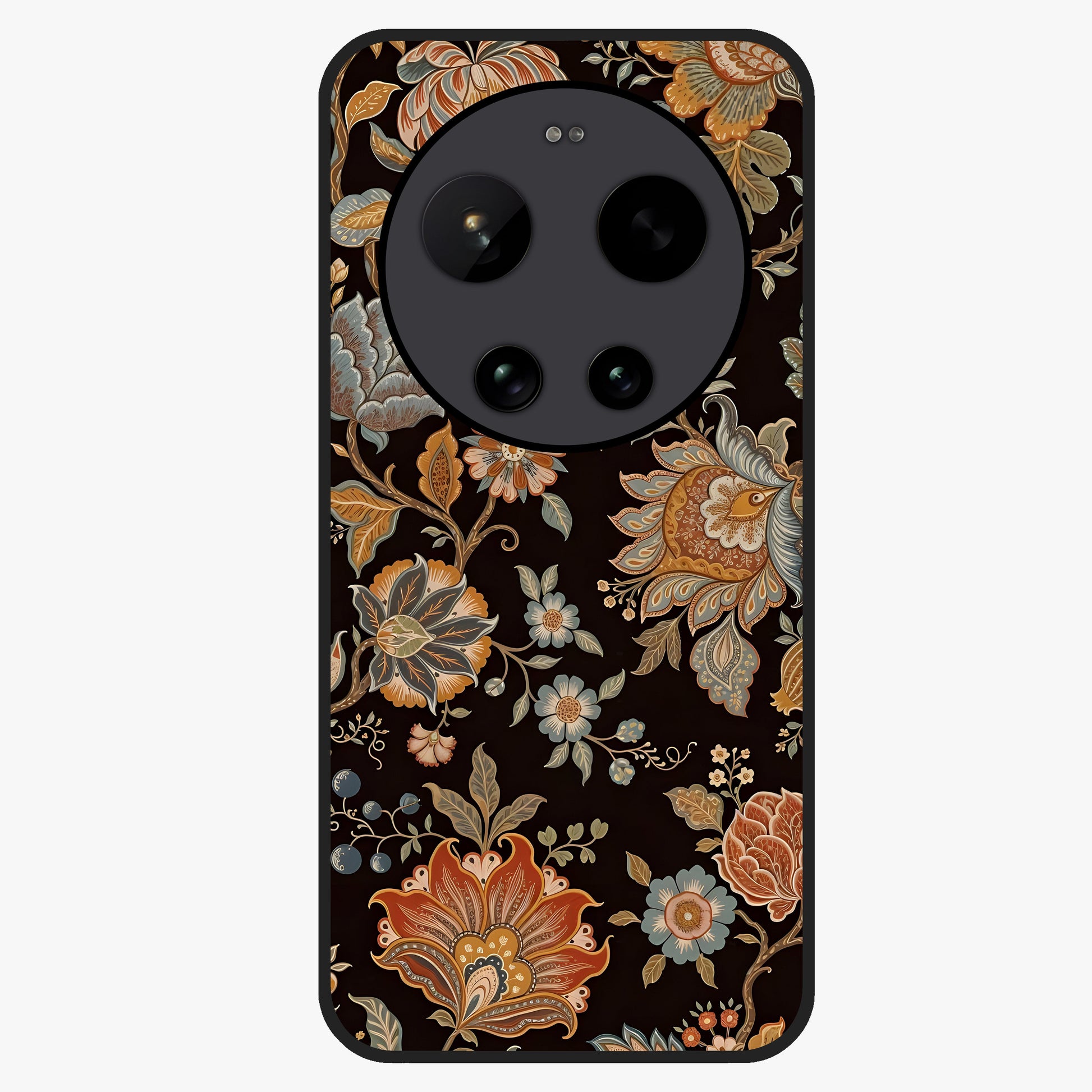 Vintage Floral Dream Glass Case showing flat back view with classic floral artwork and glossy glass finish.