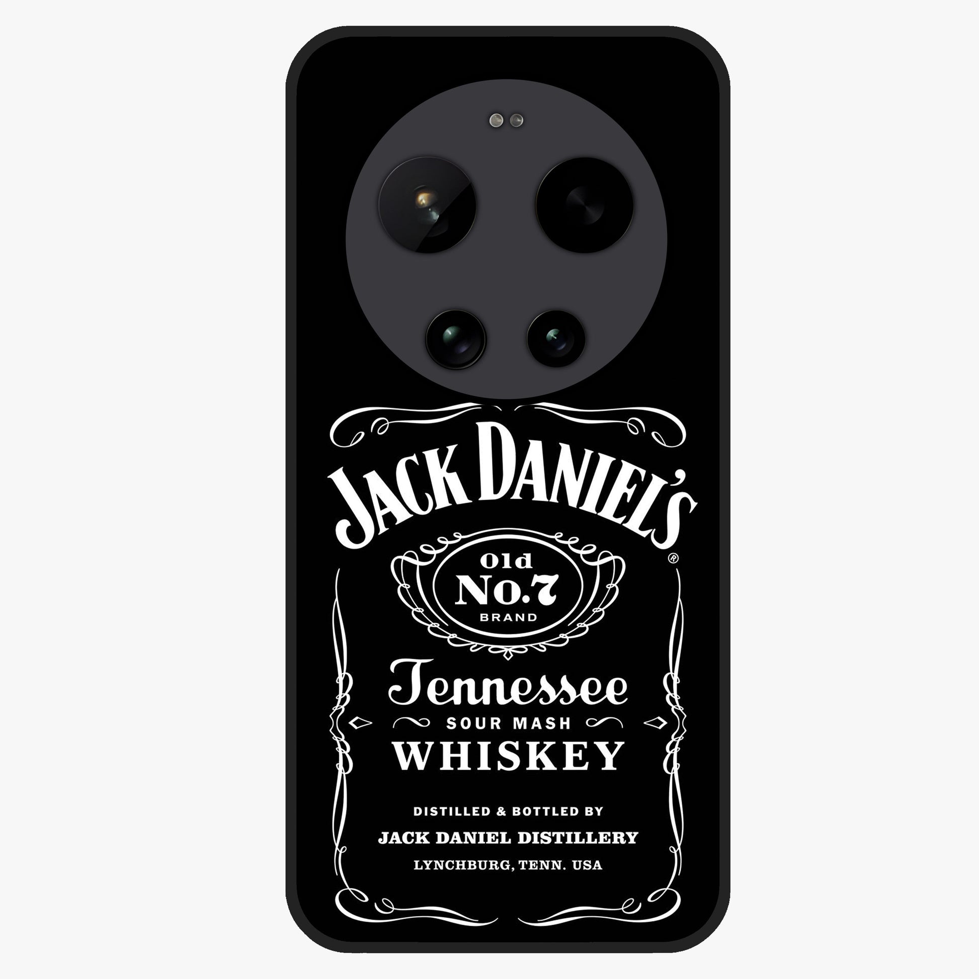 Vintage Whiskey Heritage Glass Case showing flat back view with classic whiskey inspired artwork and glossy glass finish.