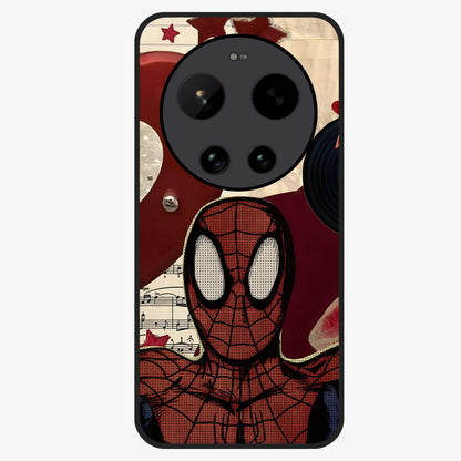 Web Warrior Vibes Glass Case showing flat back view with superhero inspired web themed artwork and glossy glass finish.