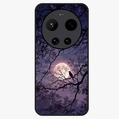 Whispering Moon Silence Glass Case showing flat back view with serene moon themed artwork and glossy glass finish.