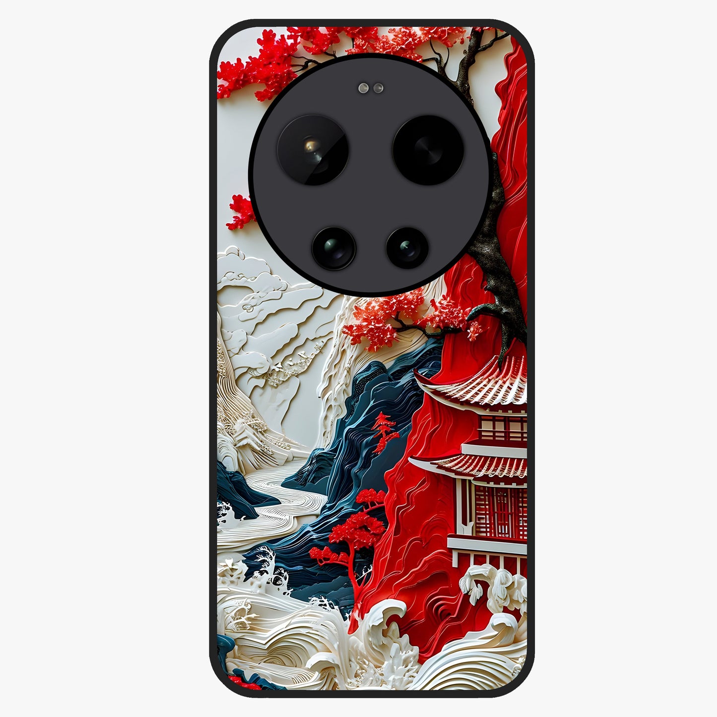 Whispers Of Sakura Waves Glass Case showing flat back view with cherry blossom wave artwork and glossy glass finish.