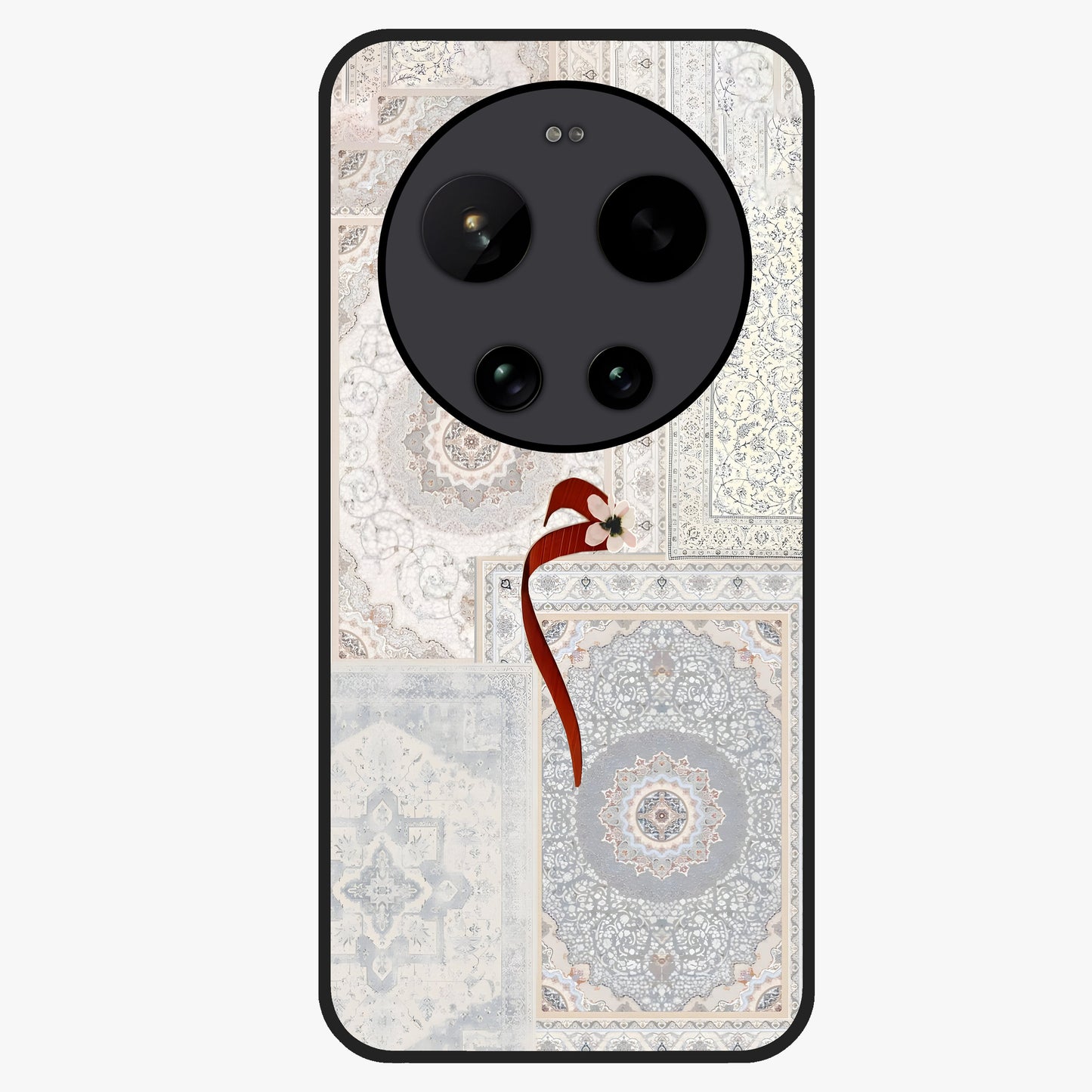 White Aesthetic Bow Glass Case showing flat back view with minimal bow artwork and glossy glass finish.