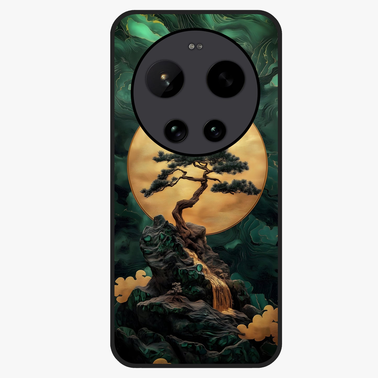 Zen Moon Rise Glass Case showing flat back view with calm moonrise artwork and glossy glass finish.