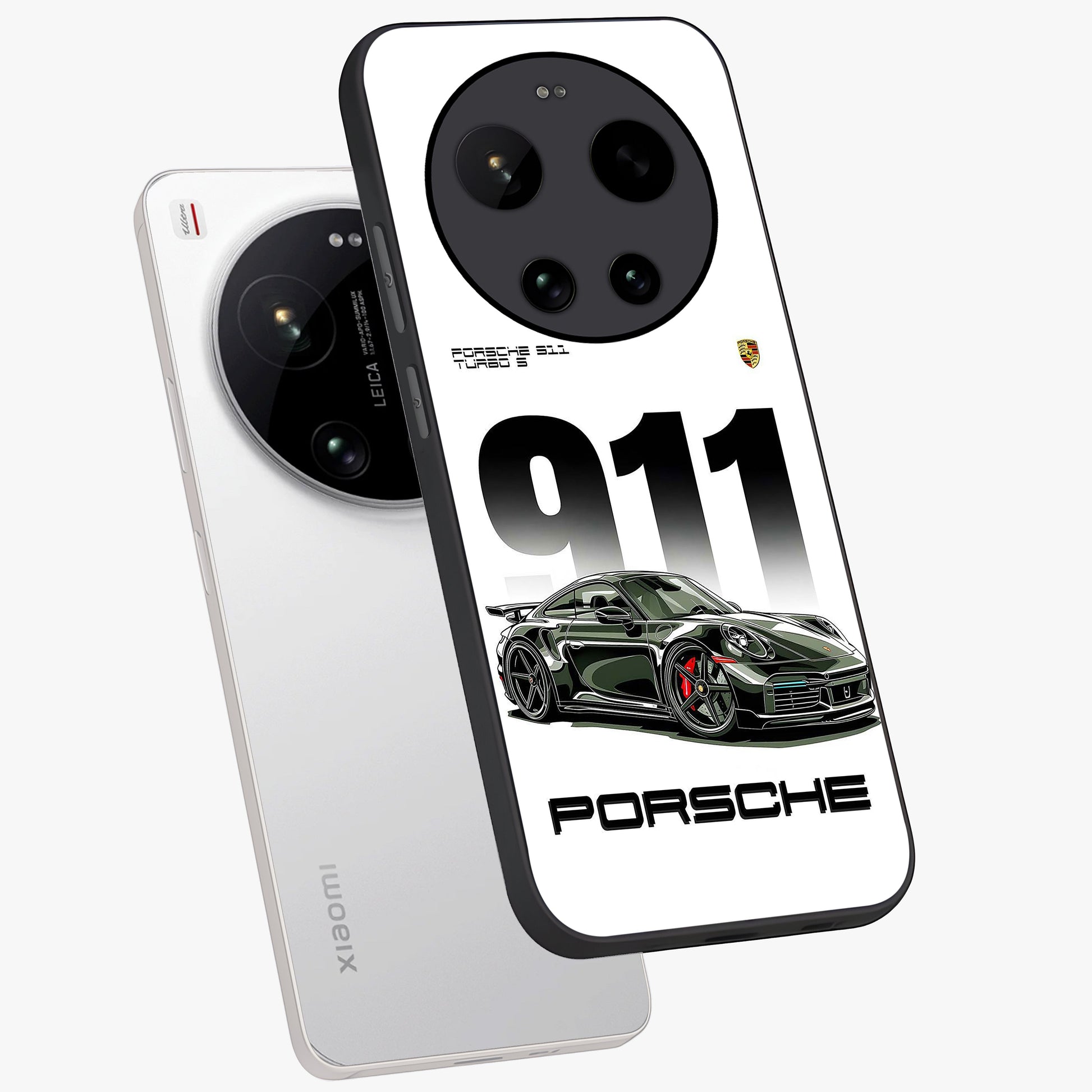 911 Turbo Dominance Glass Case displayed in premium angled mockup highlighting sporty car illustration and sleek glass surface.