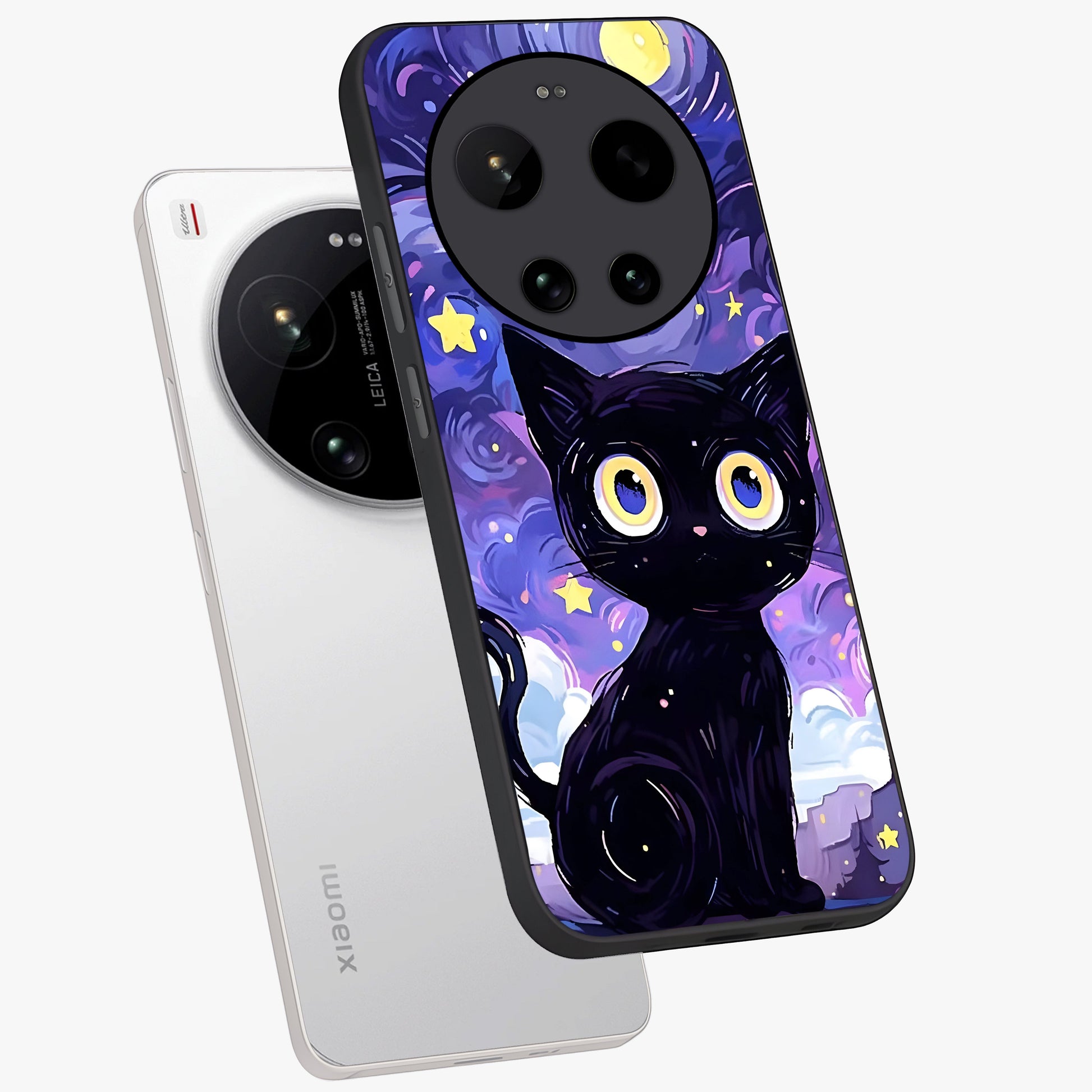 Abstract Cat Art Glass Case displayed in angled mockup highlighting modern abstract cat artwork and sleek glass surface.