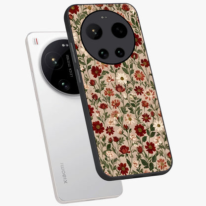 Biege Flower With Leaf Glass Case displayed in angled mockup highlighting minimal floral leaf design and elegant aesthetic.