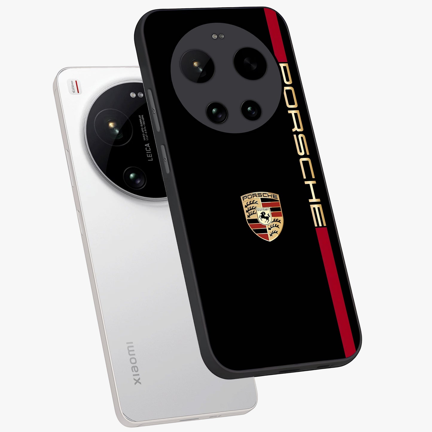 Black Minimal Porsche Glass Case displayed in angled mockup highlighting modern minimal car illustration and clean aesthetic design.