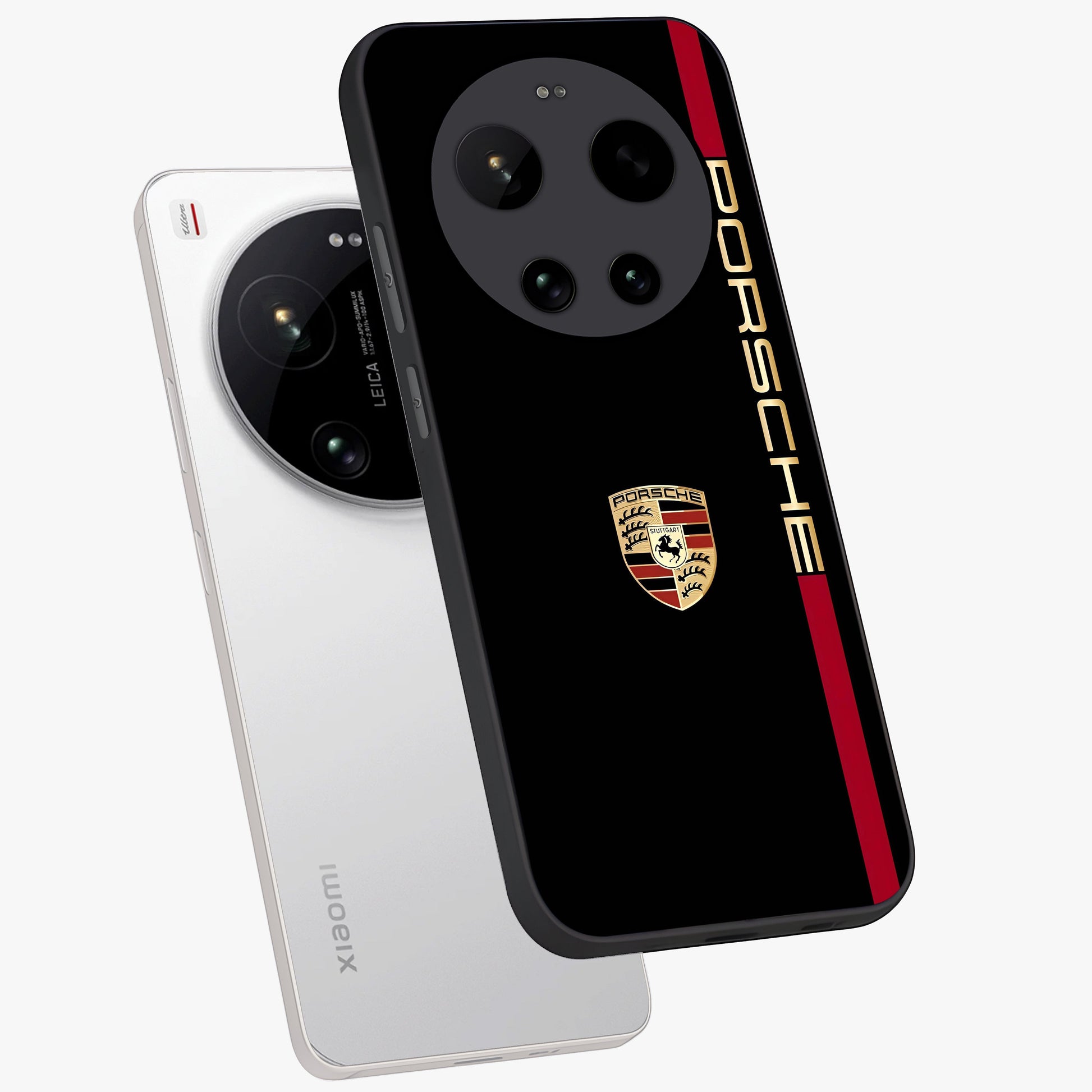 Black Minimal Porsche Glass Case displayed in angled mockup highlighting modern minimal car illustration and clean aesthetic design.
