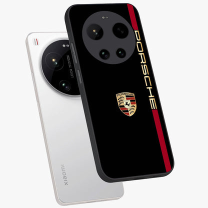 Black Minimal Porsche Glass Case displayed in angled mockup highlighting modern minimal car illustration and clean aesthetic design.
