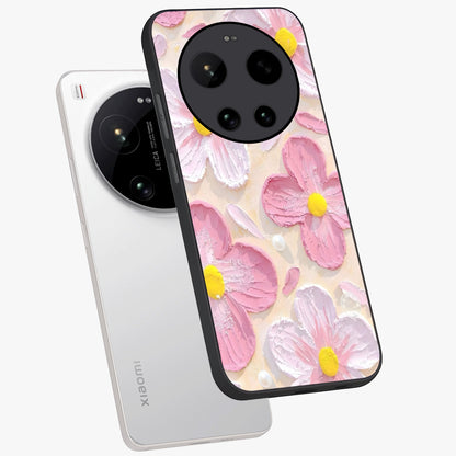Blush Bloom Texture Glass Case displayed in angled mockup highlighting subtle bloom pattern with aesthetic pastel design.