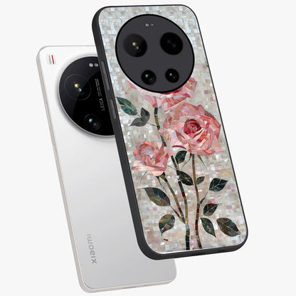 Blush Mosaic Bloom Glass Case displayed in angled mockup highlighting artistic mosaic flower pattern with aesthetic design.