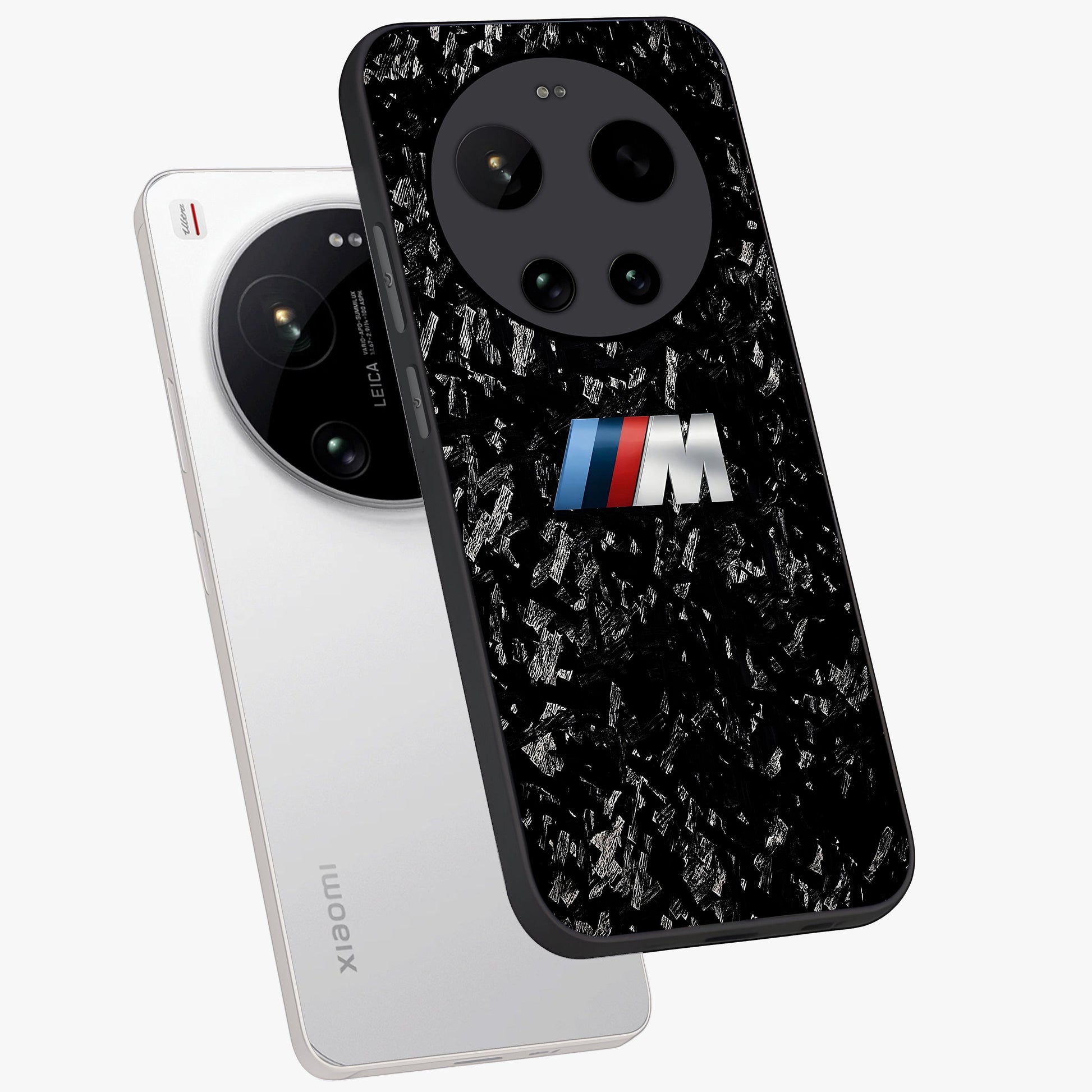 Carbon Speed Mark Glass Case displayed in angled mockup highlighting racing inspired carbon design and sleek aesthetic style.