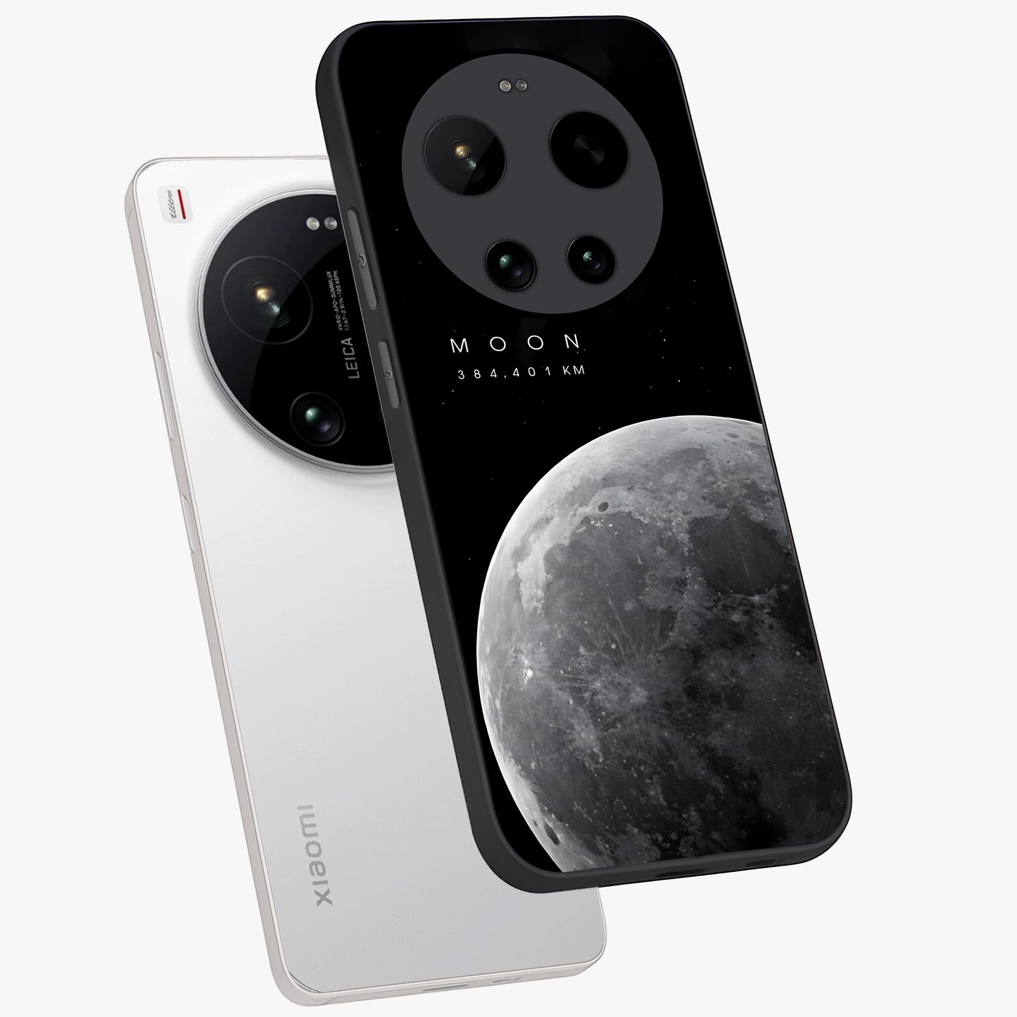Cosmic Moon Glow Glass Case displayed in angled mockup highlighting celestial moon design with cosmic aesthetic theme.
