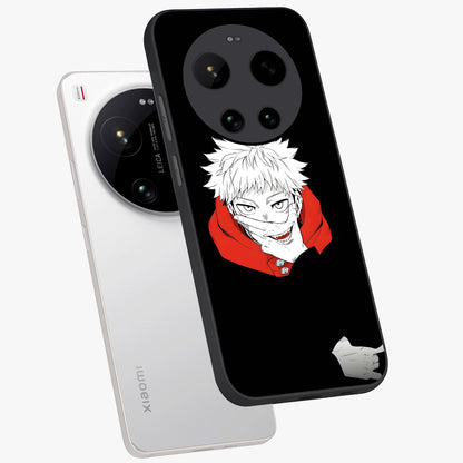 Crimson Chaos Smile Glass Case displayed in angled mockup highlighting edgy crimson smile design with graphic aesthetic.