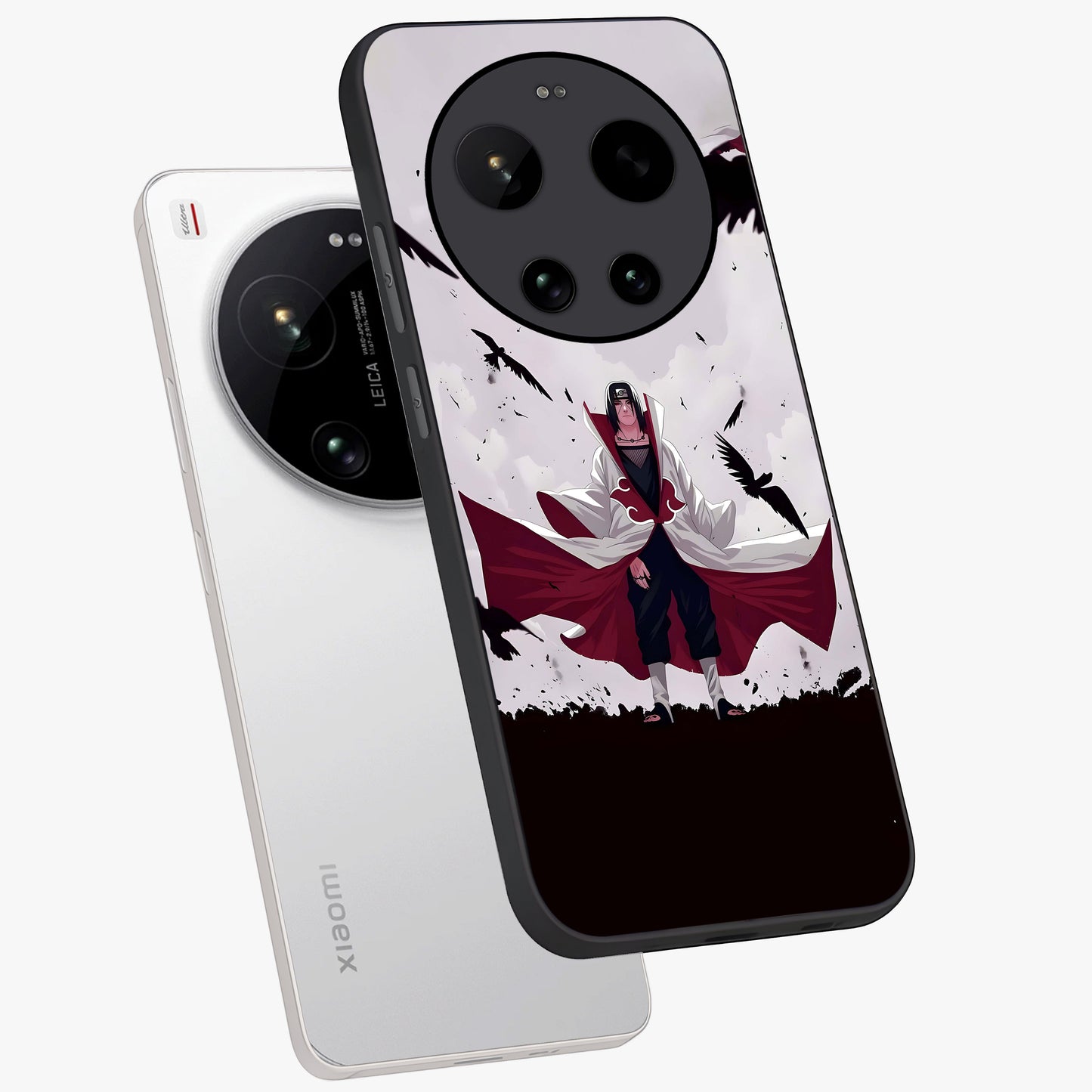 Crimson Crow Ascension Glass Case displayed in angled mockup highlighting powerful crow illustration with dark crimson aesthetic.