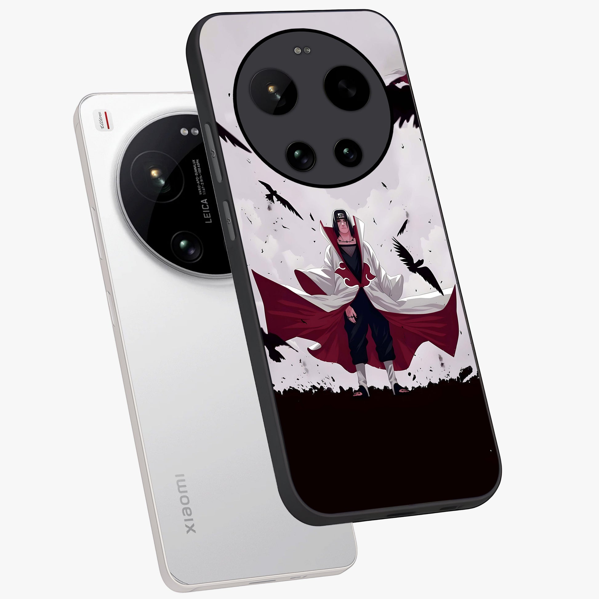 Crimson Crow Ascension Glass Case displayed in angled mockup highlighting powerful crow illustration with dark crimson aesthetic.