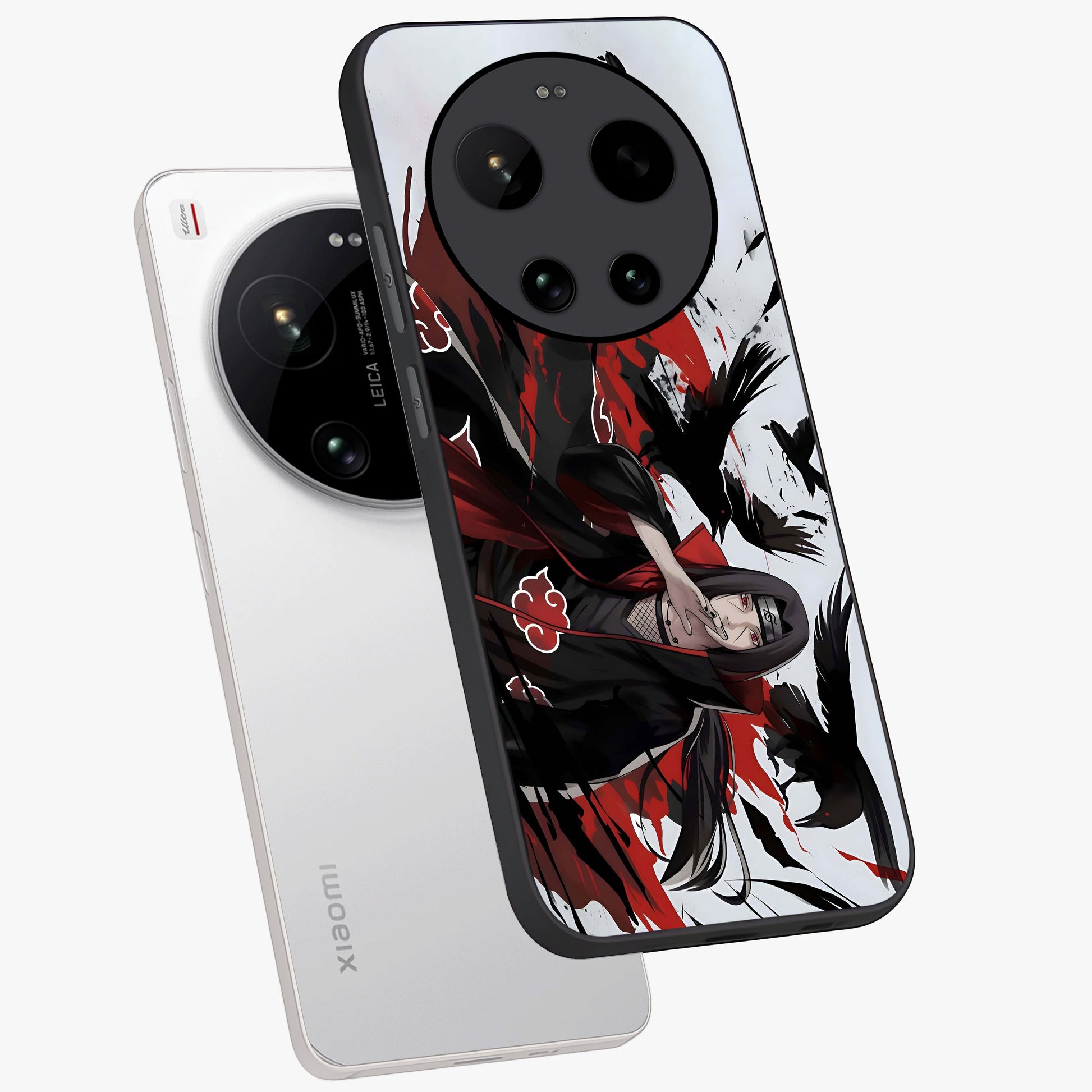 Crimson Crow Illusion Glass Case displayed in angled mockup highlighting mysterious crow graphic with dark aesthetic style.