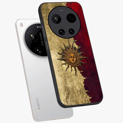 Crimson Sun Majesty Glass Case displayed in angled mockup highlighting majestic crimson sun design with bold aesthetic style.