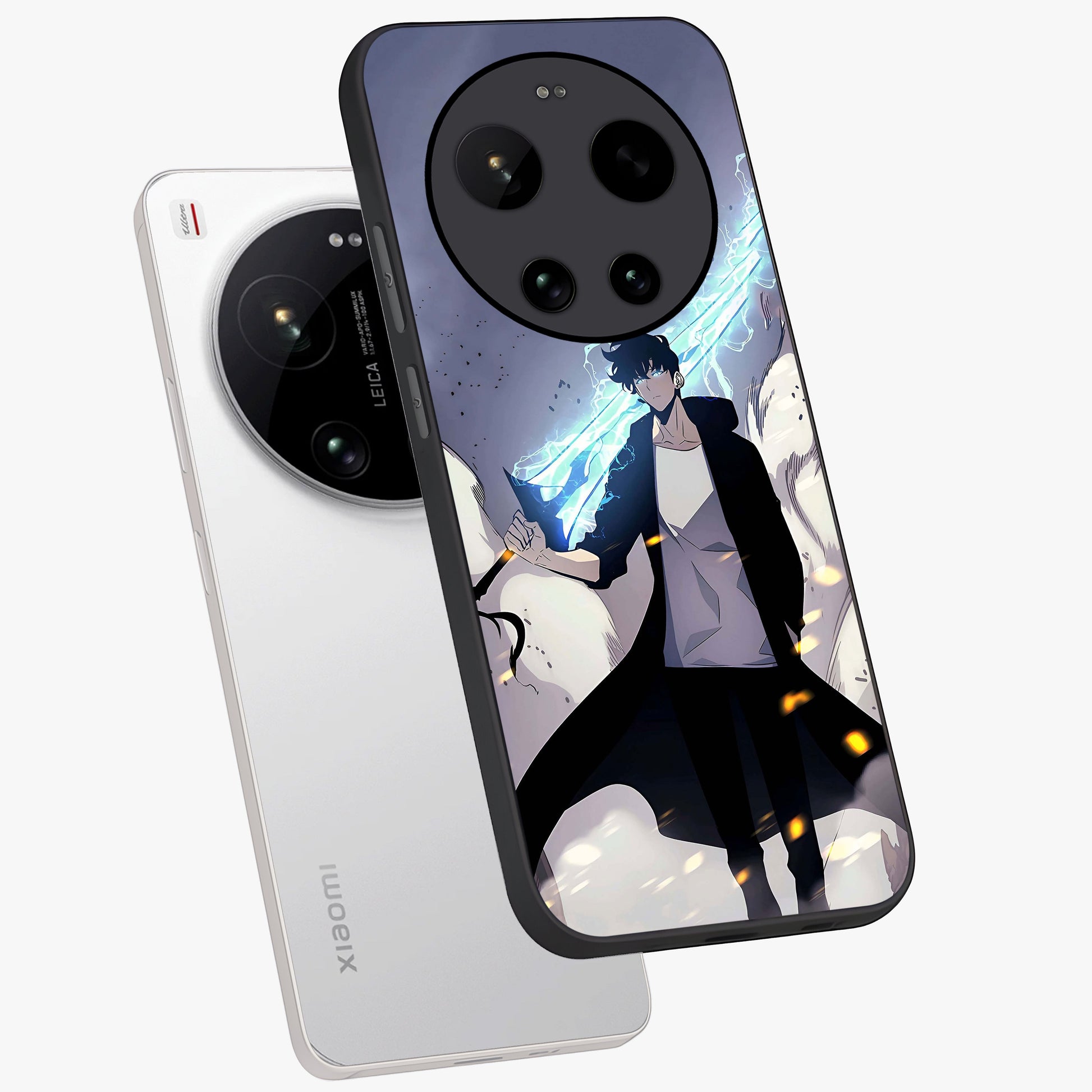 Dark Lightning Anime Warrior Glass Case displayed in angled mockup highlighting powerful lightning themed anime illustration.