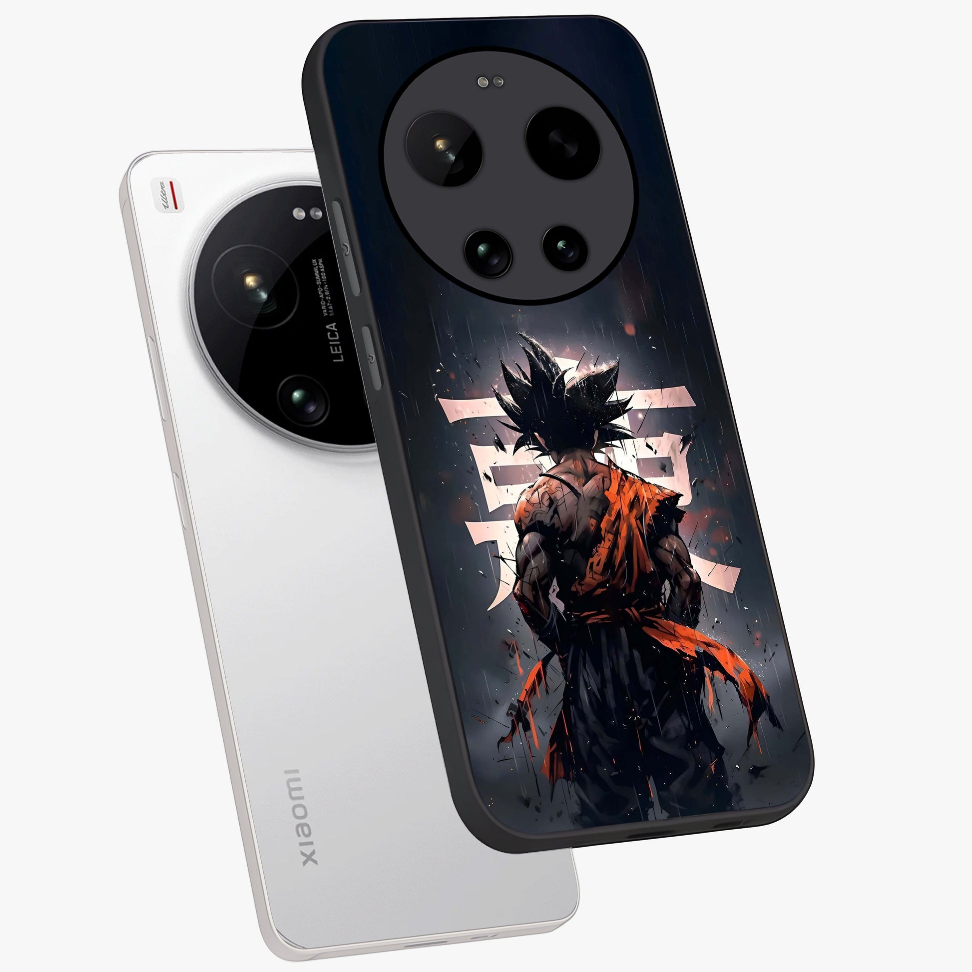 Dark Warrior In Rain Glass Case displayed in angled mockup highlighting dramatic warrior illustration with dark rain aesthetic.