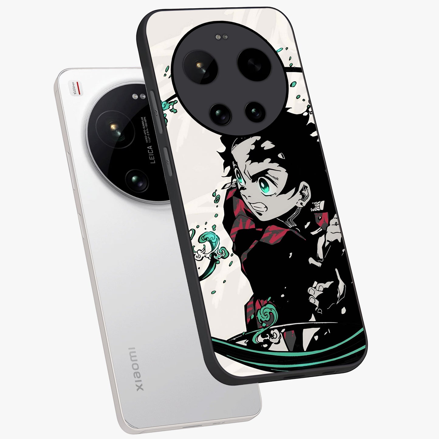 Demon Slayer Glass Case displayed in angled mockup highlighting dramatic anime character design with action aesthetic.