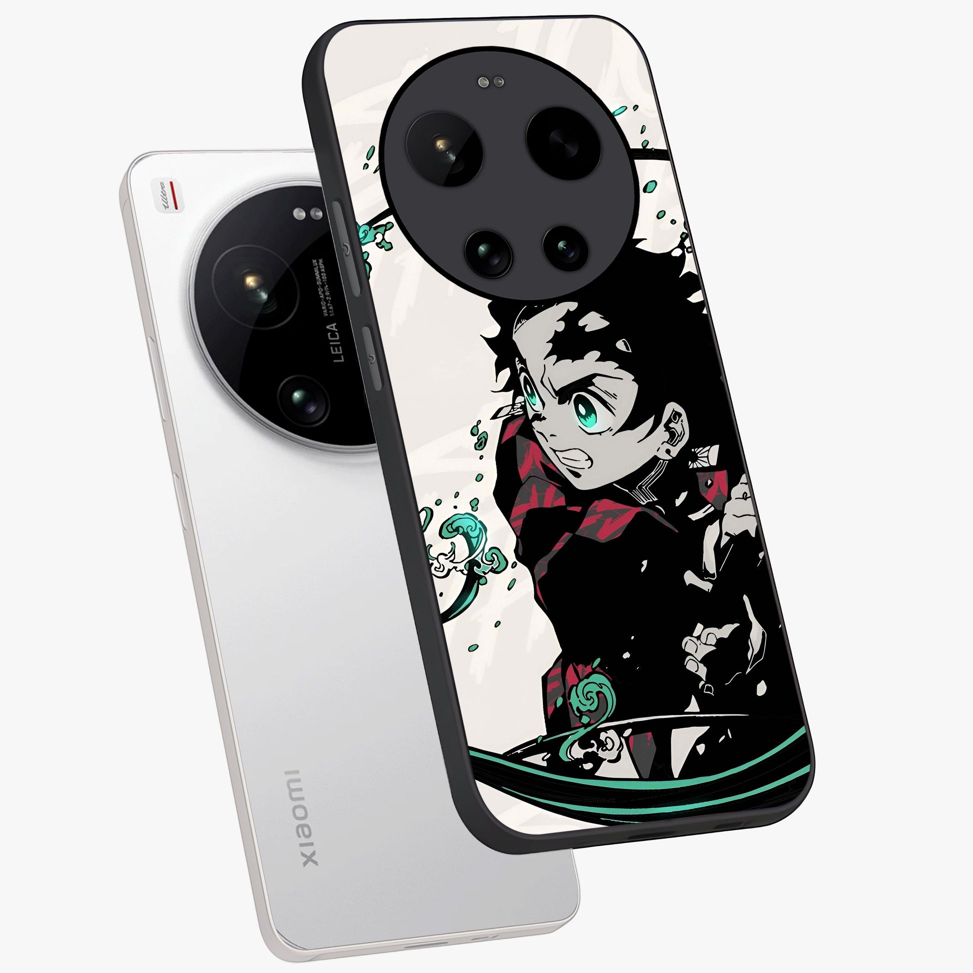 Demon Slayer Glass Case displayed in angled mockup highlighting dramatic anime character design with action aesthetic.