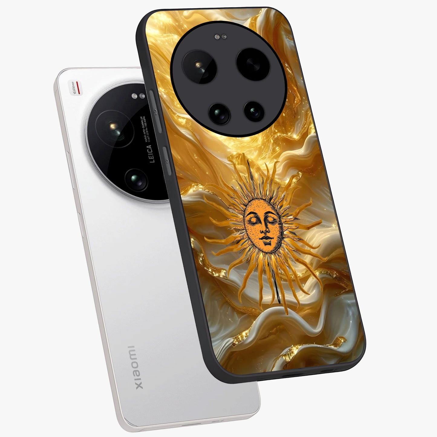 Eternal Golden Glow Glass Case displayed in angled mockup highlighting glowing golden aesthetic design with elegant style.
