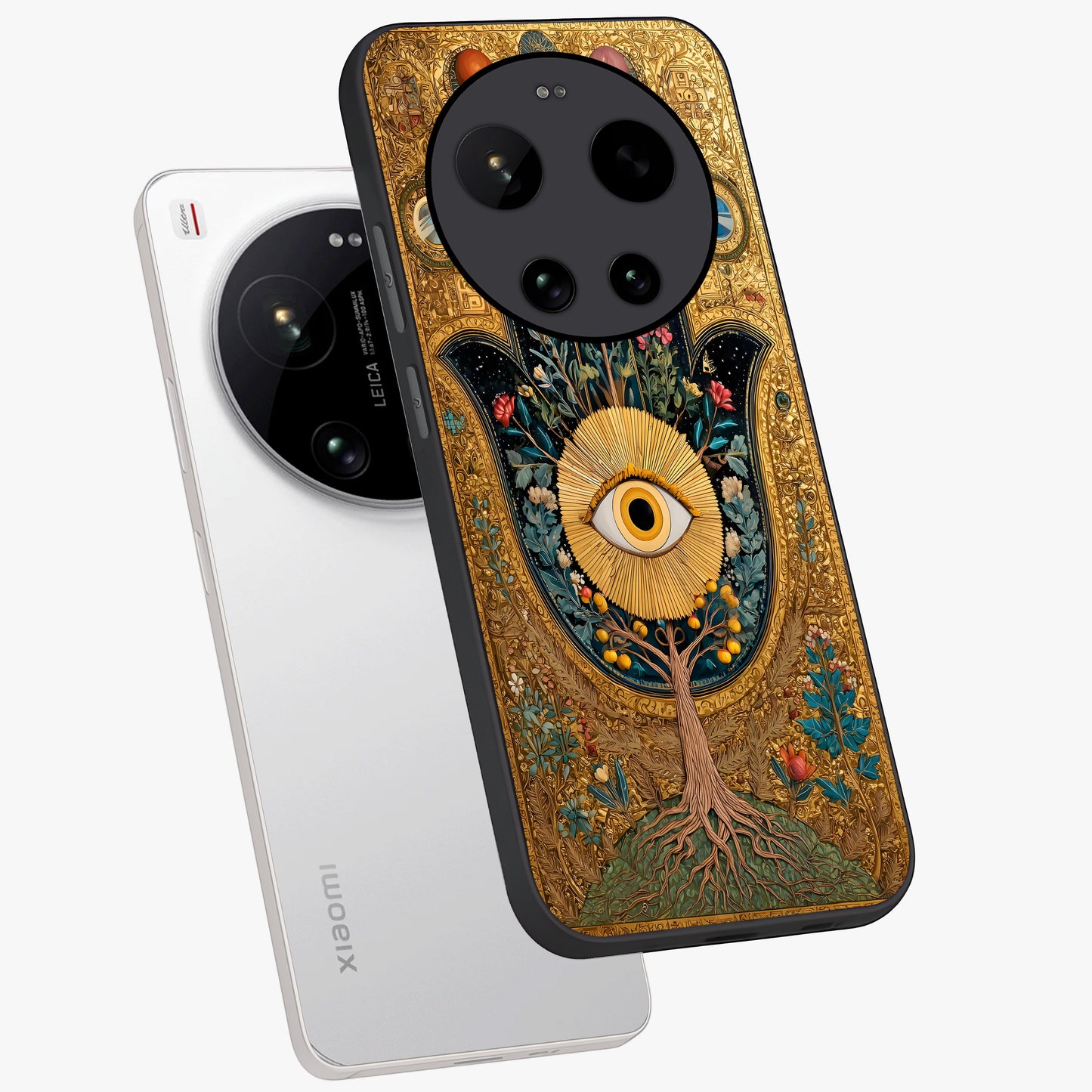 Ethereal Evil Eye Glass Case displayed in angled mockup highlighting protective evil eye symbol with spiritual aesthetic design.