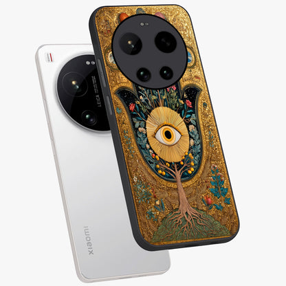 Ethereal Evil Eye Glass Case displayed in angled mockup highlighting protective evil eye symbol with spiritual aesthetic design.