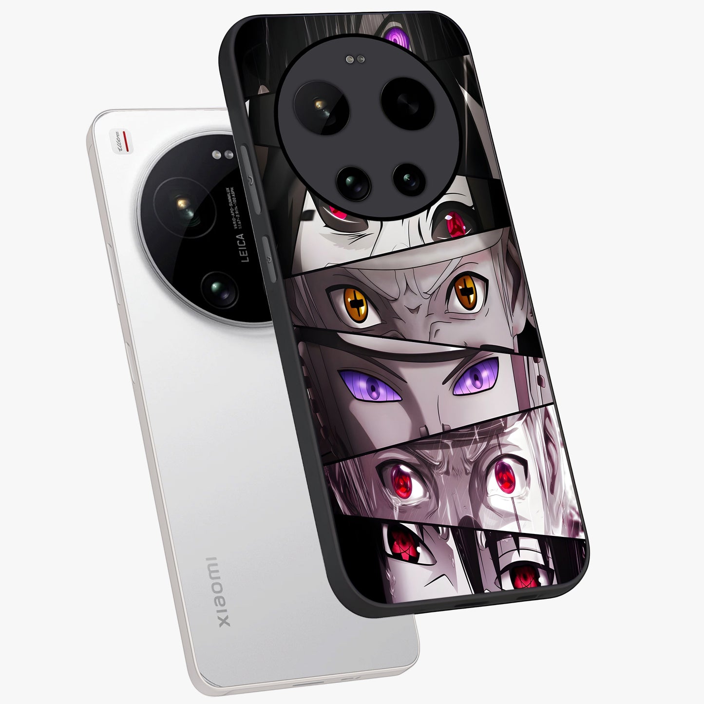 Eyes of Destiny Glass Case displayed in angled mockup highlighting bold eye illustration with mystical aesthetic style.