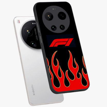 Fire F11 Glass Case displayed in angled mockup highlighting bold fire inspired graphic with energetic aesthetic style.