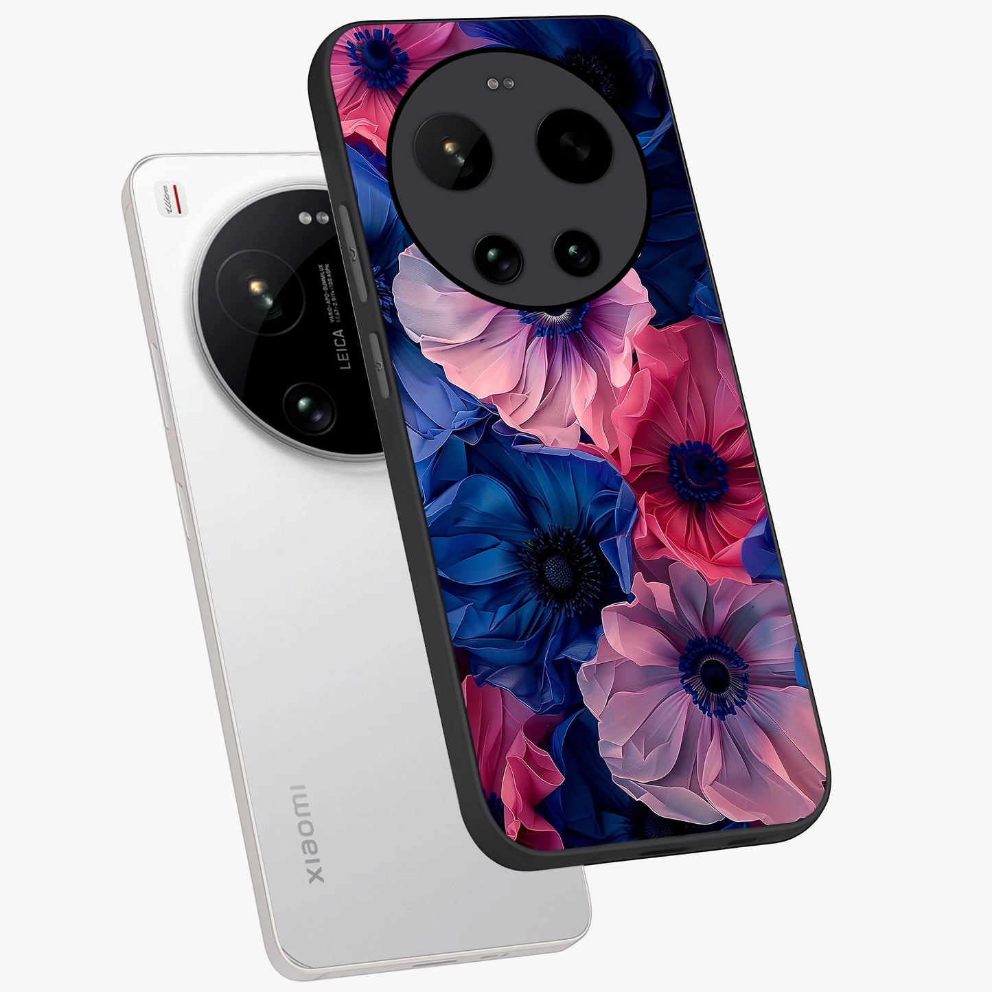 Flower Paper Art Pattern Glass Case displayed in angled mockup highlighting layered paper flower design with artistic aesthetic.