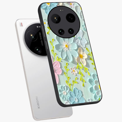 Frosted Petal Garden Glass Case displayed in angled mockup highlighting delicate flower petal design with calm garden aesthetic.