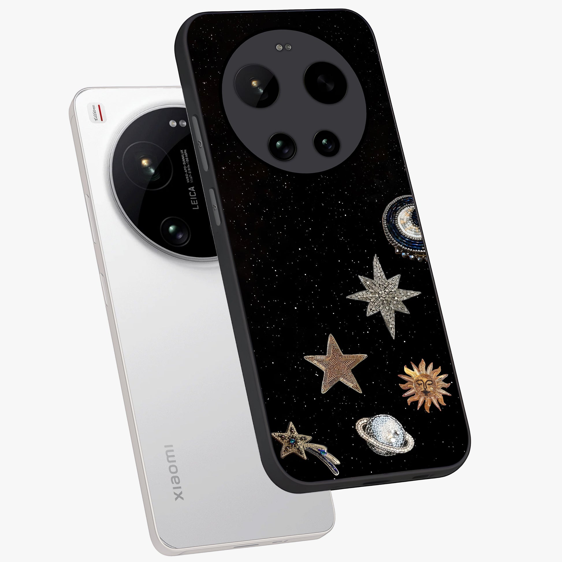 Galactic Charm Glow Glass Case displayed in angled mockup highlighting luminous galaxy inspired design with dreamy aesthetic.