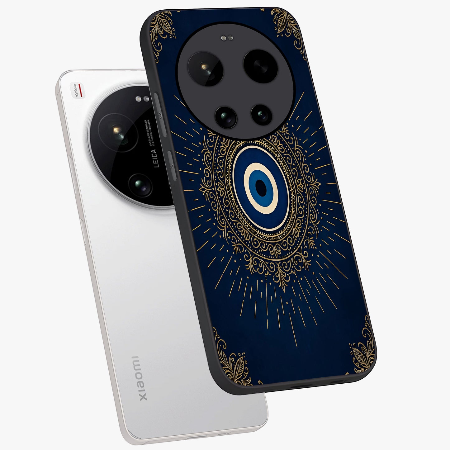 Golden Celestial Charm Glass Case displayed in angled mockup highlighting sparkling cosmic charm design with celestial aesthetic.