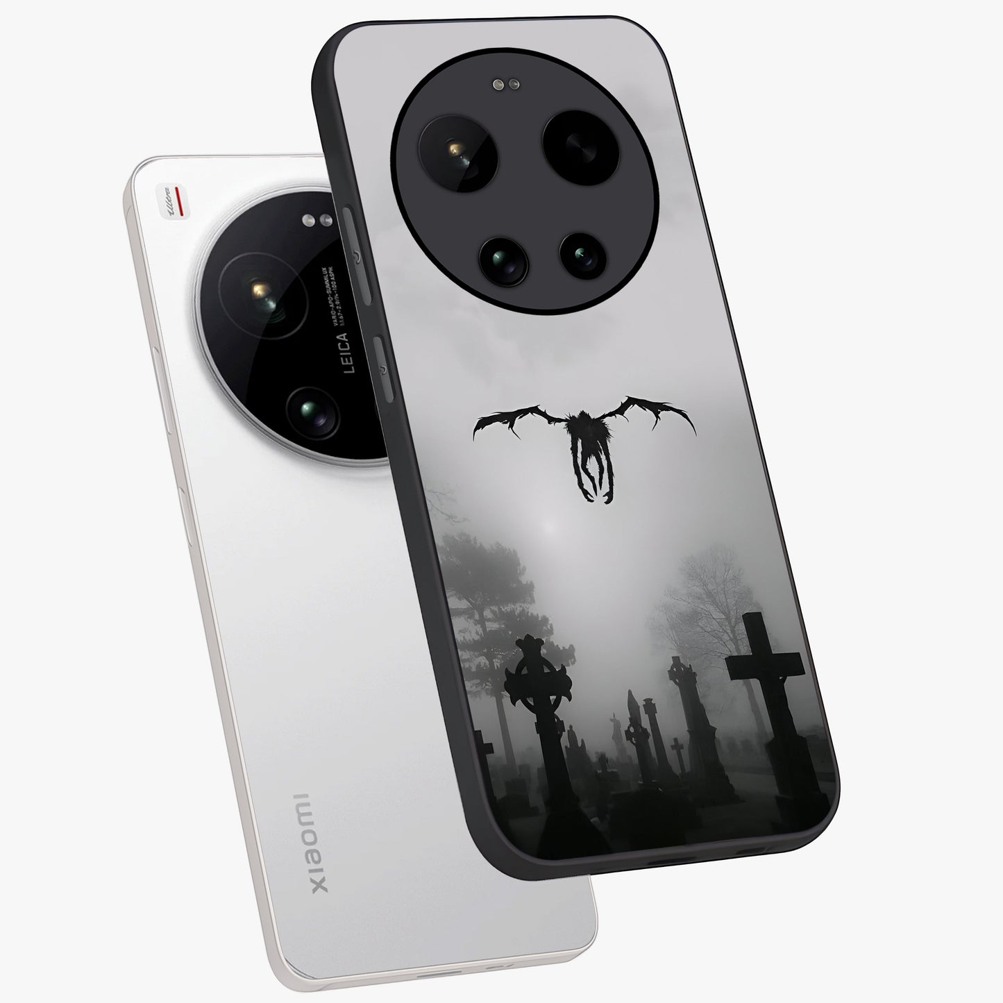 Graveyard Shadow Descent Glass Case displayed in angled mockup highlighting eerie shadow illustration with gothic aesthetic.