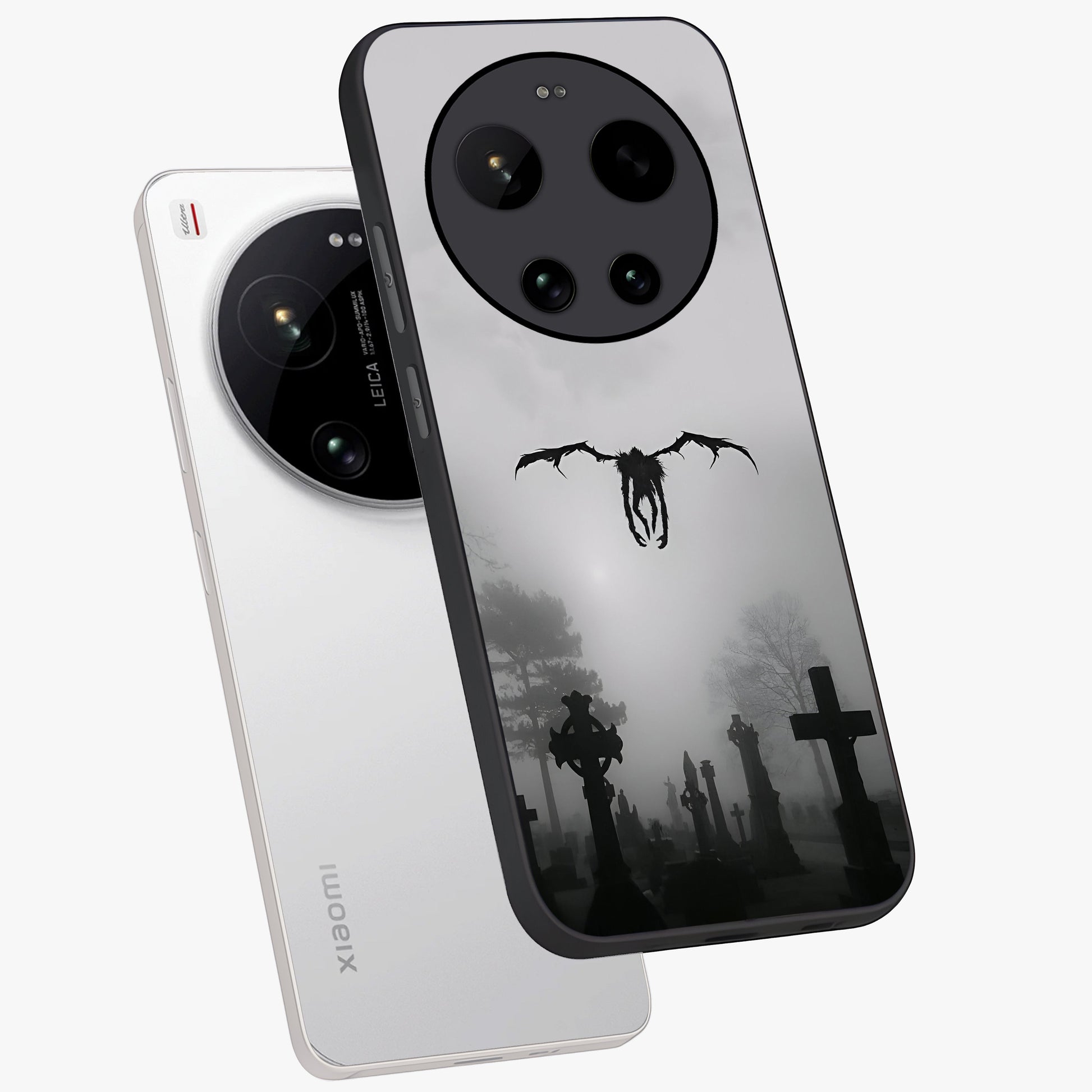 Graveyard Shadow Descent Glass Case displayed in angled mockup highlighting eerie shadow illustration with gothic aesthetic.