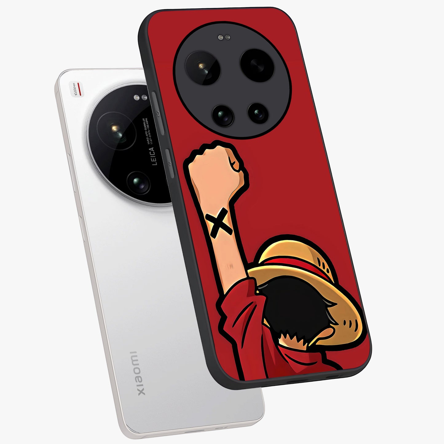 Luffy X Spirit Glass Case displayed in angled mockup highlighting powerful anime design with energetic action aesthetic.