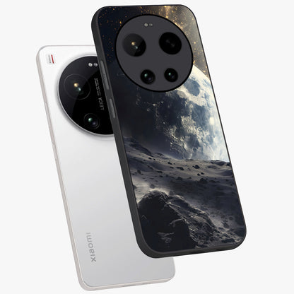 Lunar Horizon Glow Glass Case displayed in angled mockup highlighting celestial moon design with dreamy night aesthetic.