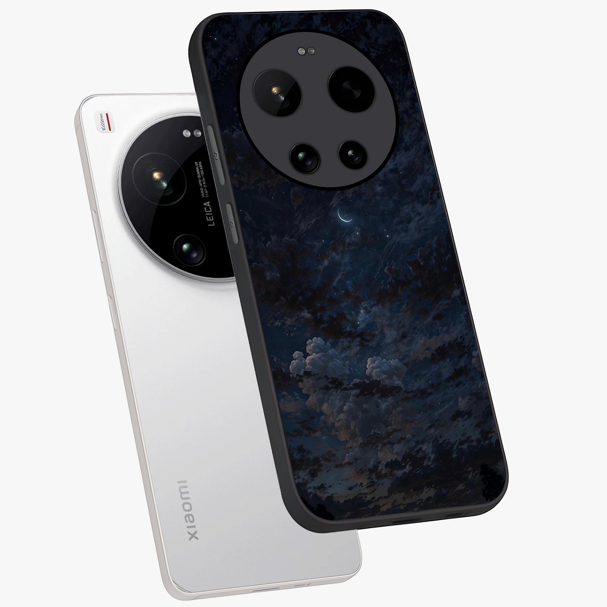 Lunar Veil Silence Glass Case displayed in angled mockup highlighting soft lunar design with peaceful celestial aesthetic.