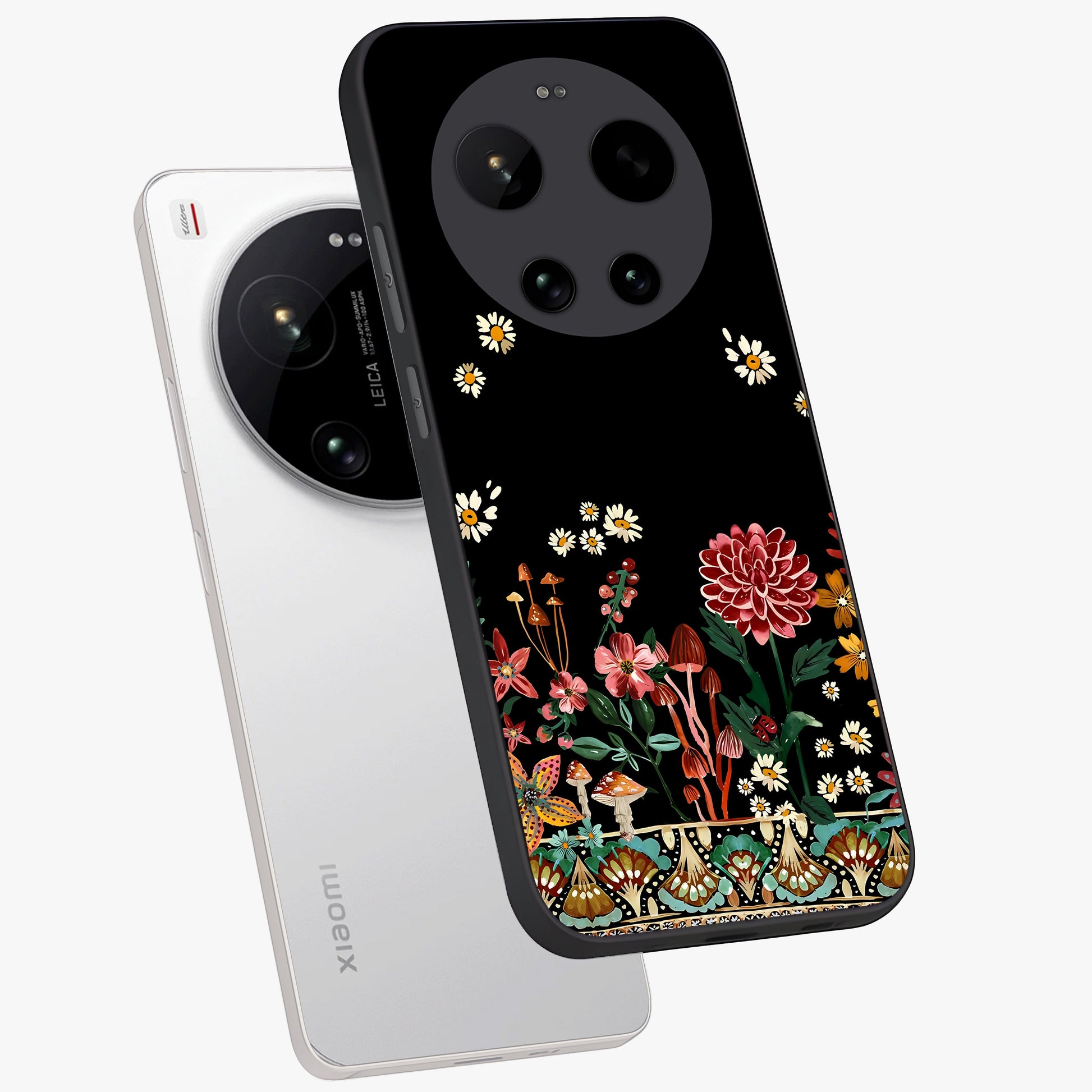 Midnight Bloom Pattern Glass Case displayed in angled mockup highlighting elegant flower design with midnight aesthetic style.