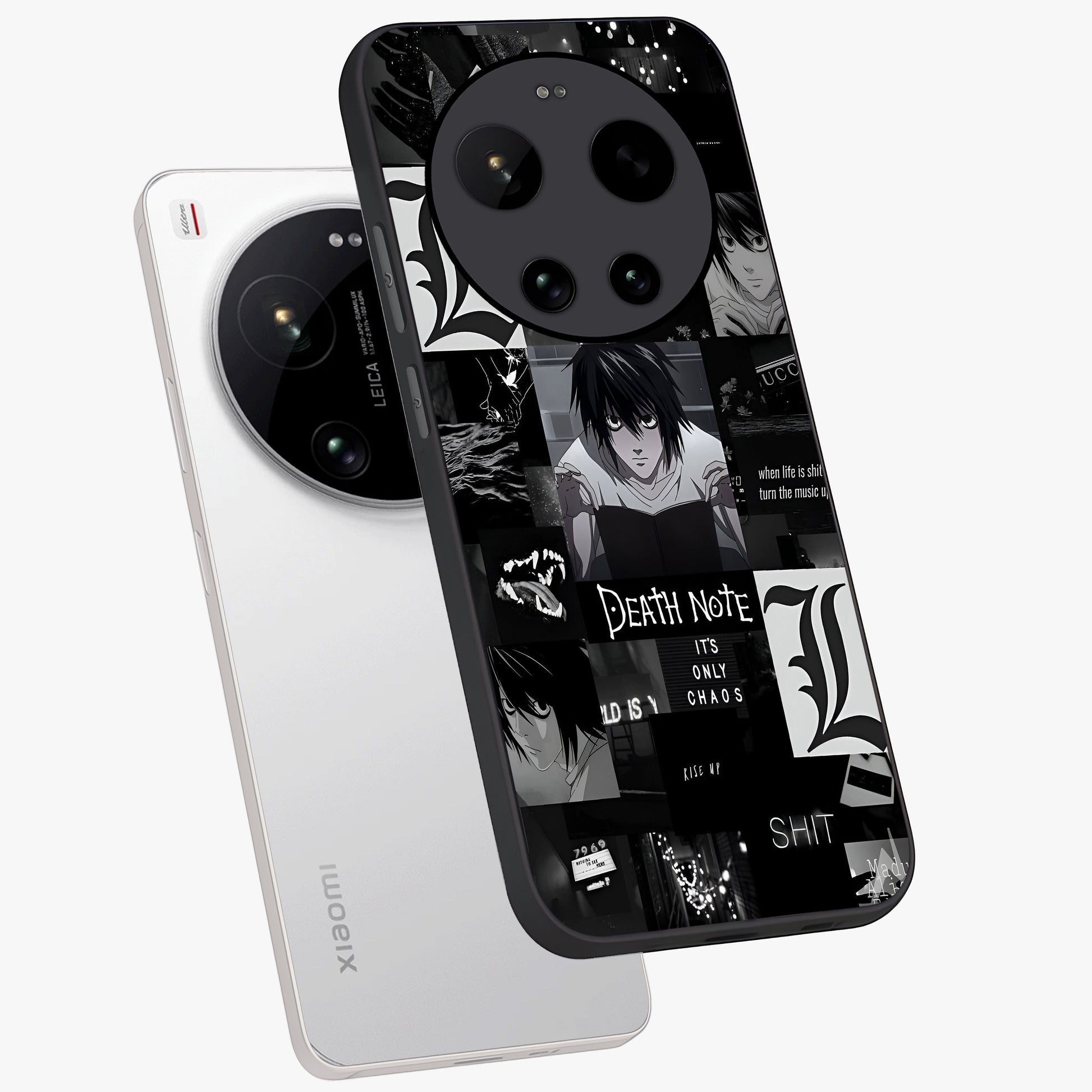 Midnight Chaos Mind Glass Case displayed in angled mockup highlighting chaotic artistic design with dramatic midnight aesthetic.