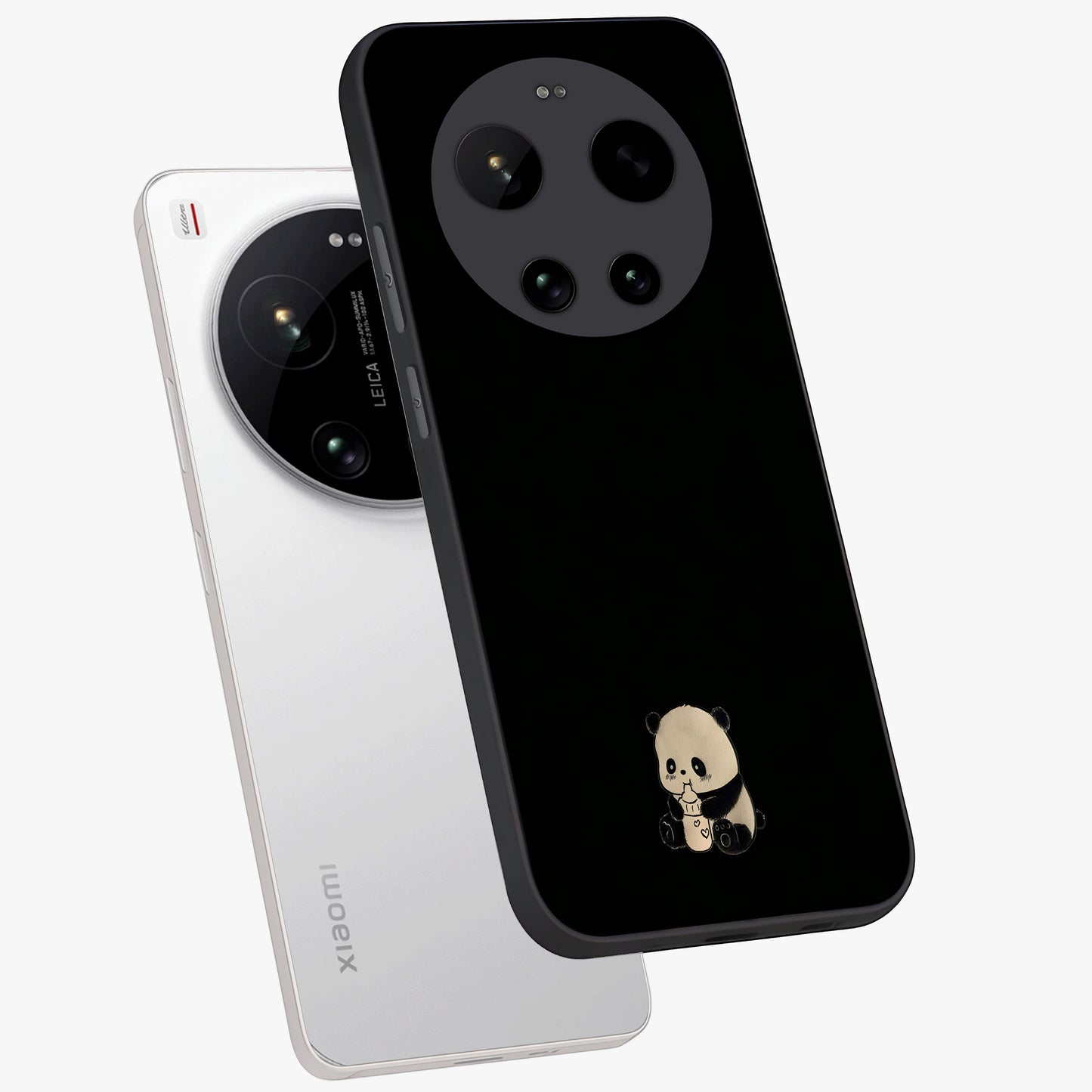 Midnight Panda Love Glass Case displayed in angled mockup highlighting adorable panda illustration with midnight aesthetic.