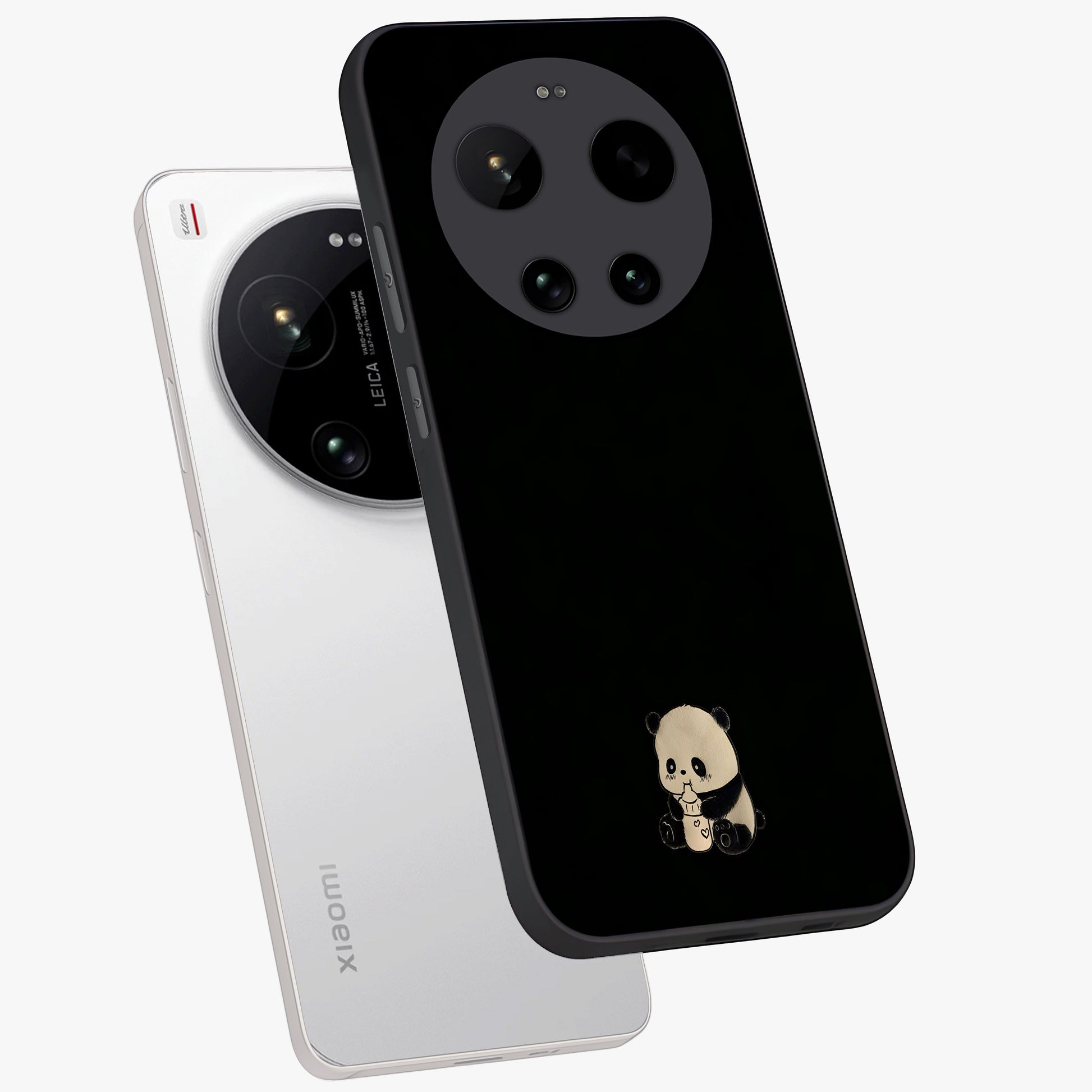 Midnight Panda Love Glass Case displayed in angled mockup highlighting adorable panda illustration with midnight aesthetic.